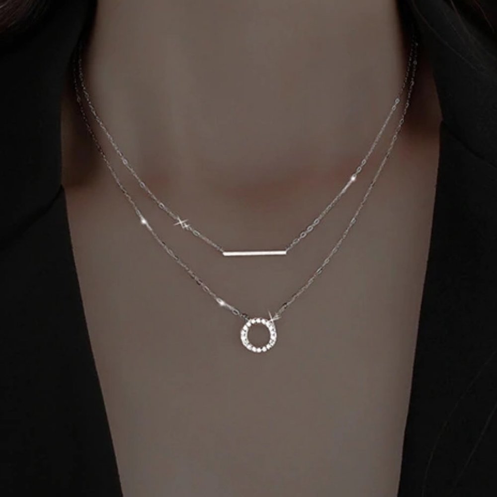 *NEW 925 Sterling Silver Bar Circle Necklace - Picture 1 of 6